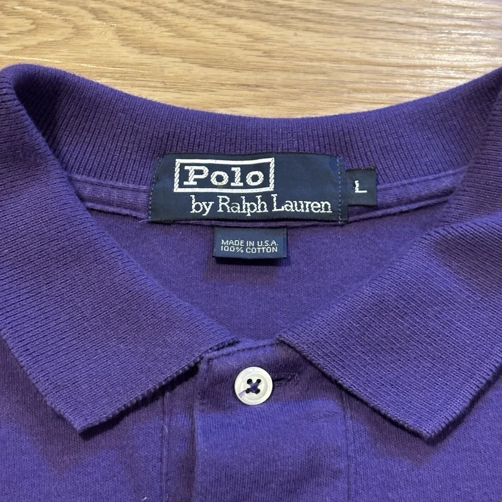 Vintage Ralph Lauren Polo Shirt Men Large Purple Green Pony Cotton USA Made 90s